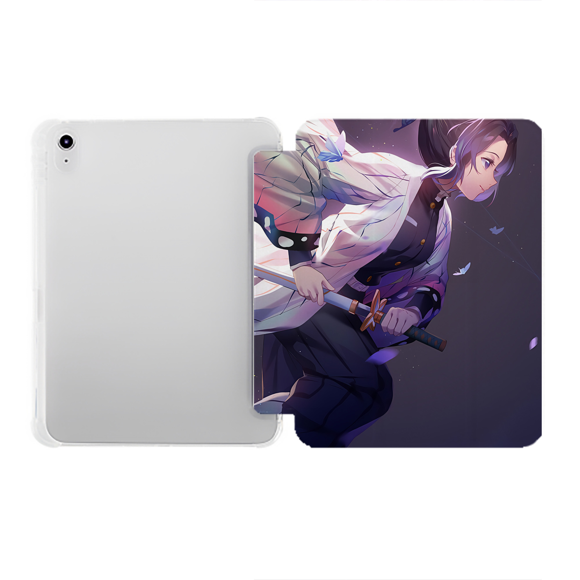 （画像用） 鬼滅の刃（きめつのやいば）蟲柱-胡蝶 しのぶ／こちょう しのぶ Kochou Shinobu IPad ケース ペン収納付き 三つ折りスタンド PUレザー×シリコン 対応機種9.5/10.5/10.9インチ